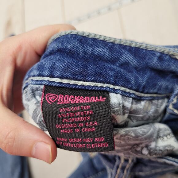 Rock & Roll denim bootcut mid rise cowgirl rodeo jeans leather - Picture 8 of 9